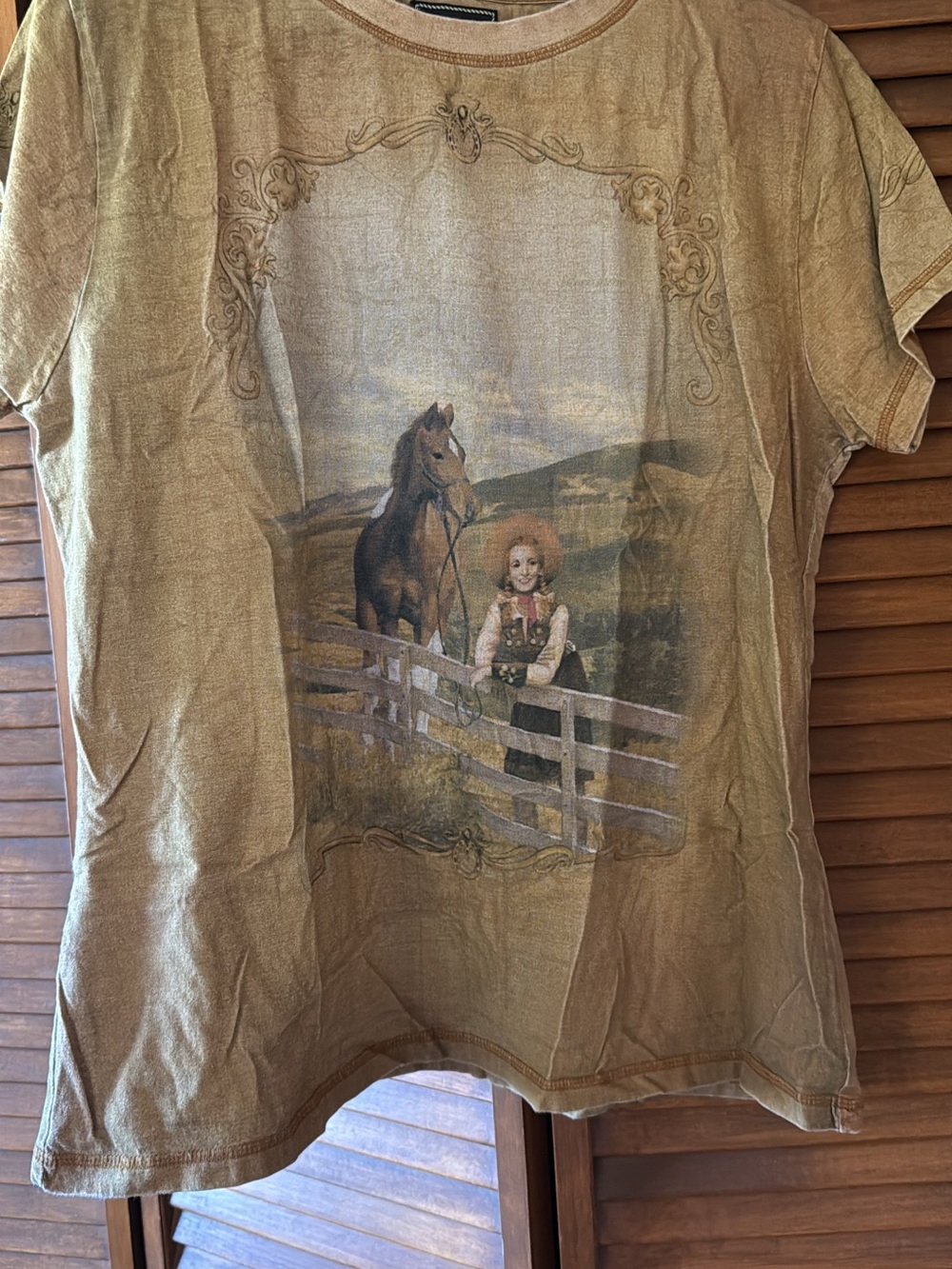Women's Short Sleeve Graphic Tee in Brown with Horse Print